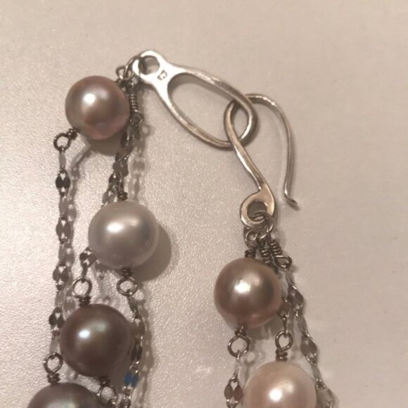 🤍✨ Multi-Strand Freshwater Pearl Necklace | Sterling Silver Chain - Picture 5 of 8